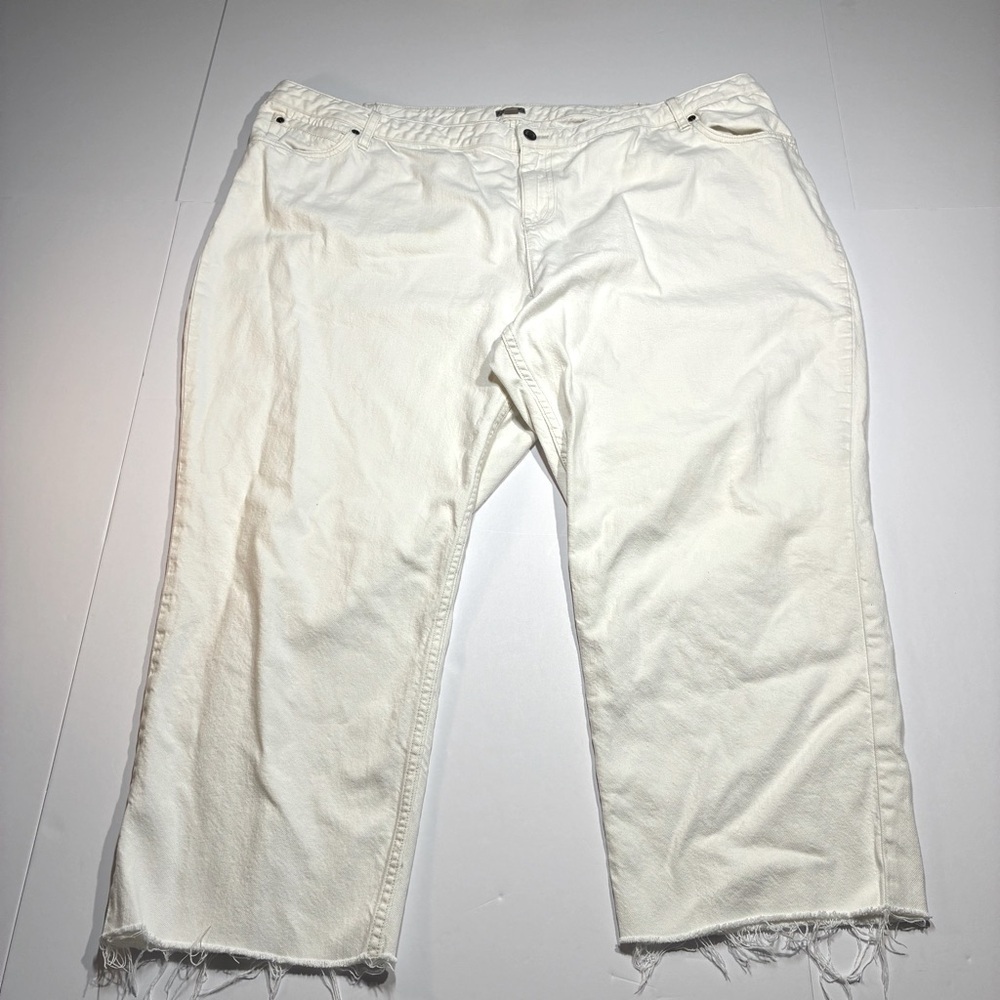 J. Jill Wide Leg Raw Distressed Hem Women's Off-White Jeans Sz 24